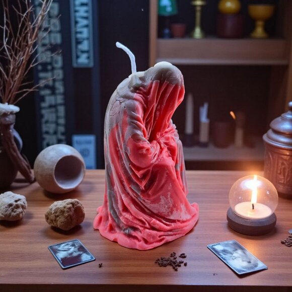 Handmade ✦ Ghostly Hooded Figure Candle ✦ Cherry Cheesecake Cinnamon Soy Wax NWT - Picture 3 of 7